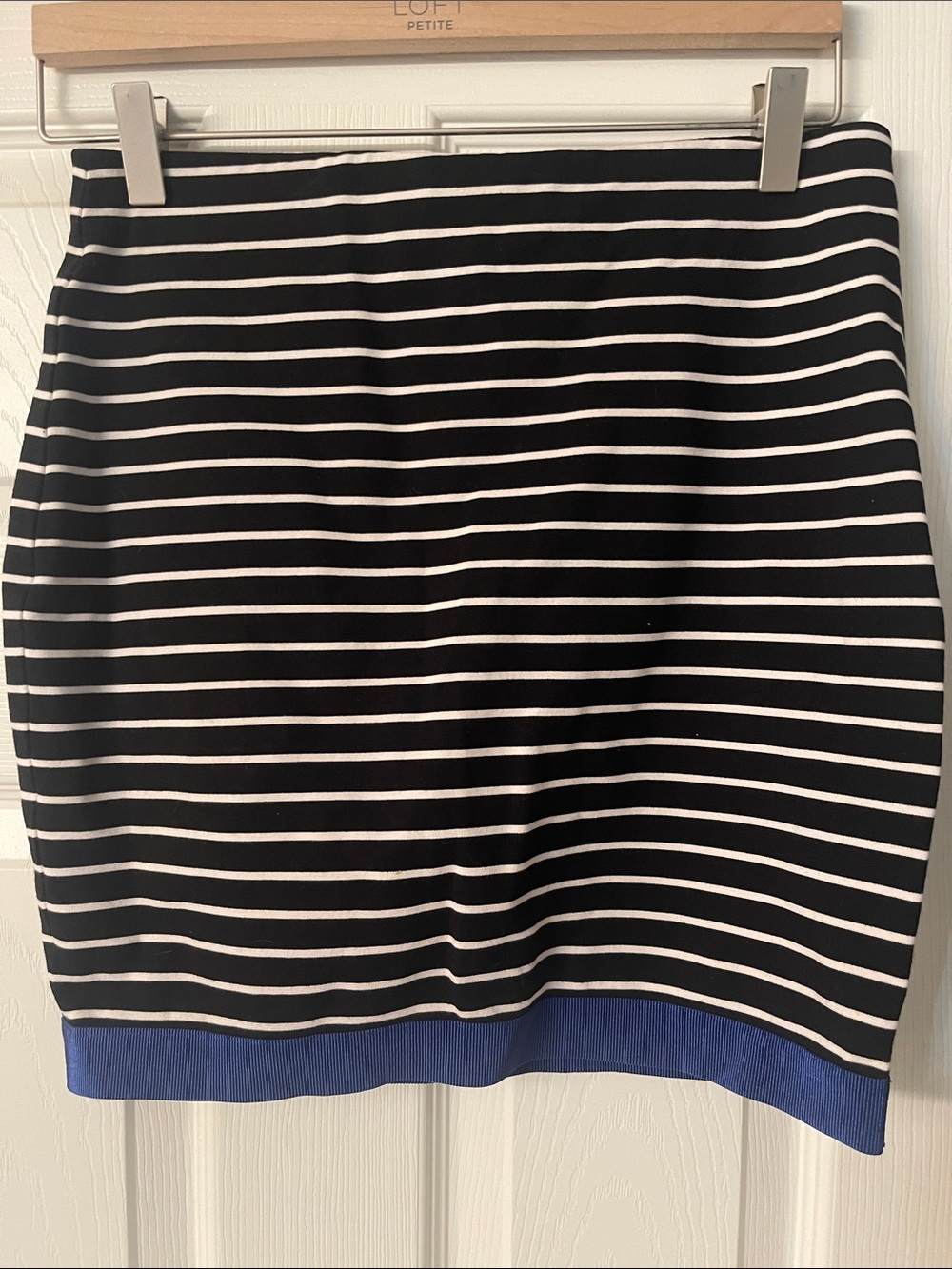 Ann Taylor Black & White Striped Pencil Skirt with Blue Hem